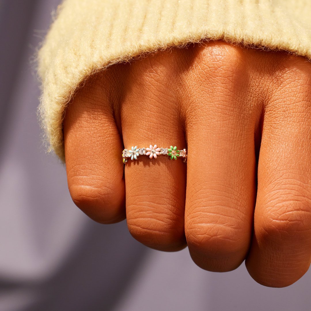 S925 Sterling Silver Colorful Flower Ring