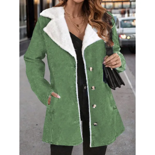 Women's Solid Color Plush Lapel Mid length Coat Green - Shop at LoveMi