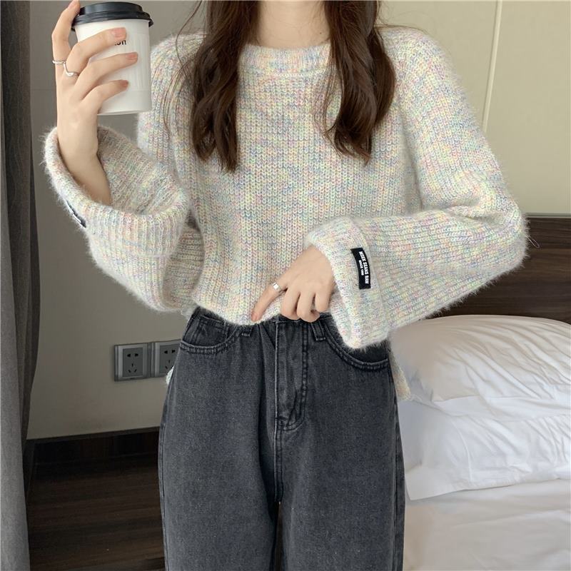 Milk Style Wear Top Gentle Colorful Dots Lazy Sweater Loose All-match