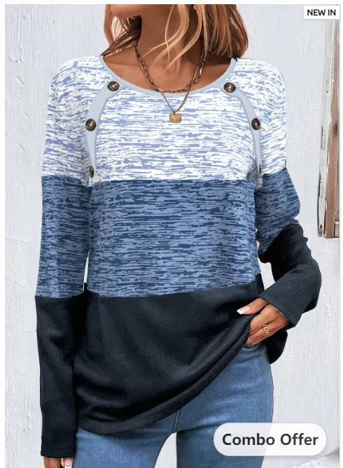 Autumn Winter Assorted Colors Button T shirt Blue - Shop at LoveMi
