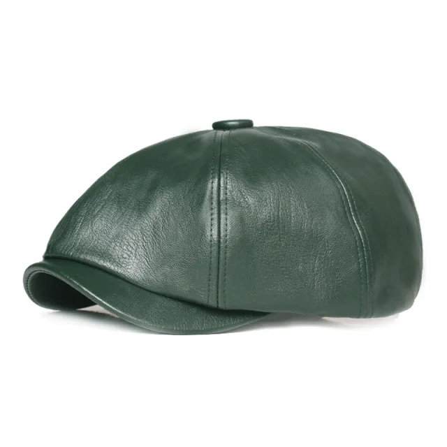 Leather Octagonal Cap Women's Retro Dark Green - Shop at LoveMi
