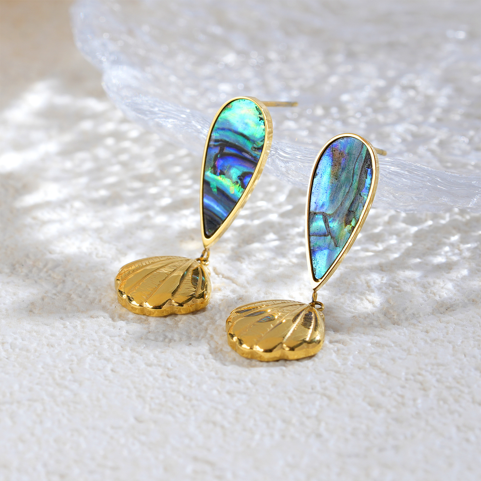 Abalone Shell Stainless Steel Gold-Colored Stud Earrings