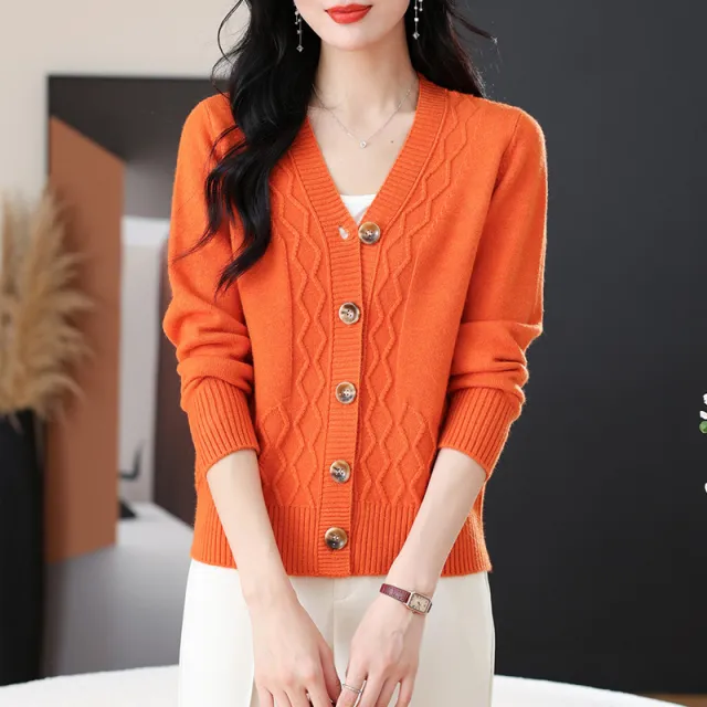 Spring And Autumn Outer Wear Cropped Sweater Coat Women Orange - Shop at LoveMi