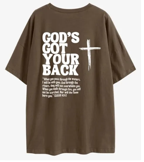 Spring And Summer New Back Letter Printed Cotton Short Sleeve Brown - Shop at LoveMi