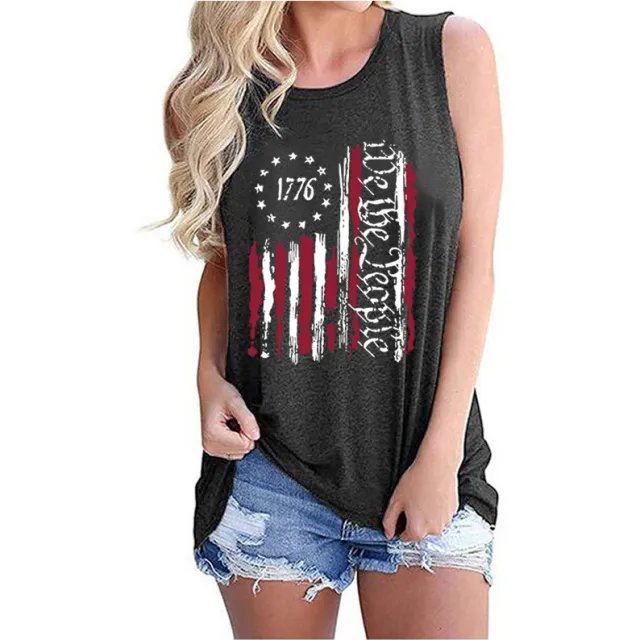 Women's Independence Day Round Neck Sleeveless Vest T shirt Gray - Shop at LoveMi