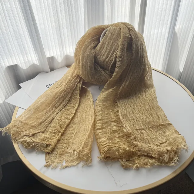 Solid Color Linen Scarf Retro Style Tassel Shawl For Women Turmeric 190X80Cm - Shop at LoveMi