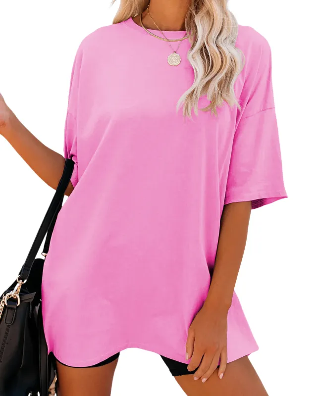Solid Color Loose Women's T shirt Fashion Round Neck Plus Size Short Sleeve Red - Shop at LoveMi