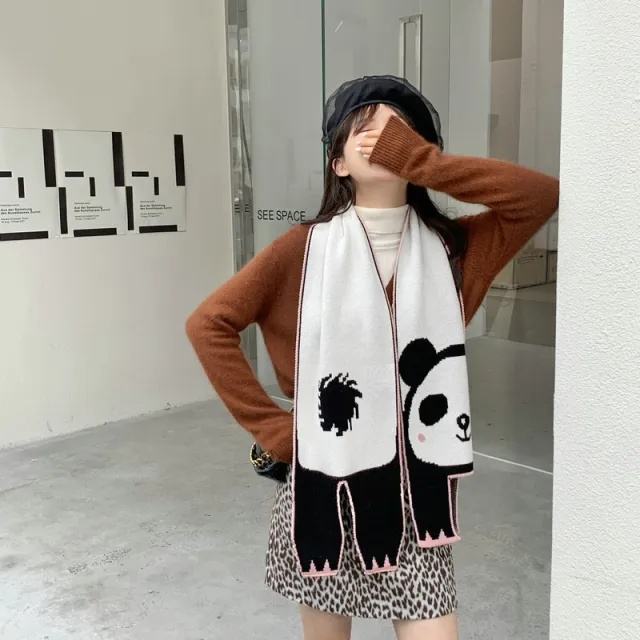 Cute Tiger Knitted Wool Shawl Students Warm keeping Scarf Black And White Panda Adult - Shop at LoveMi