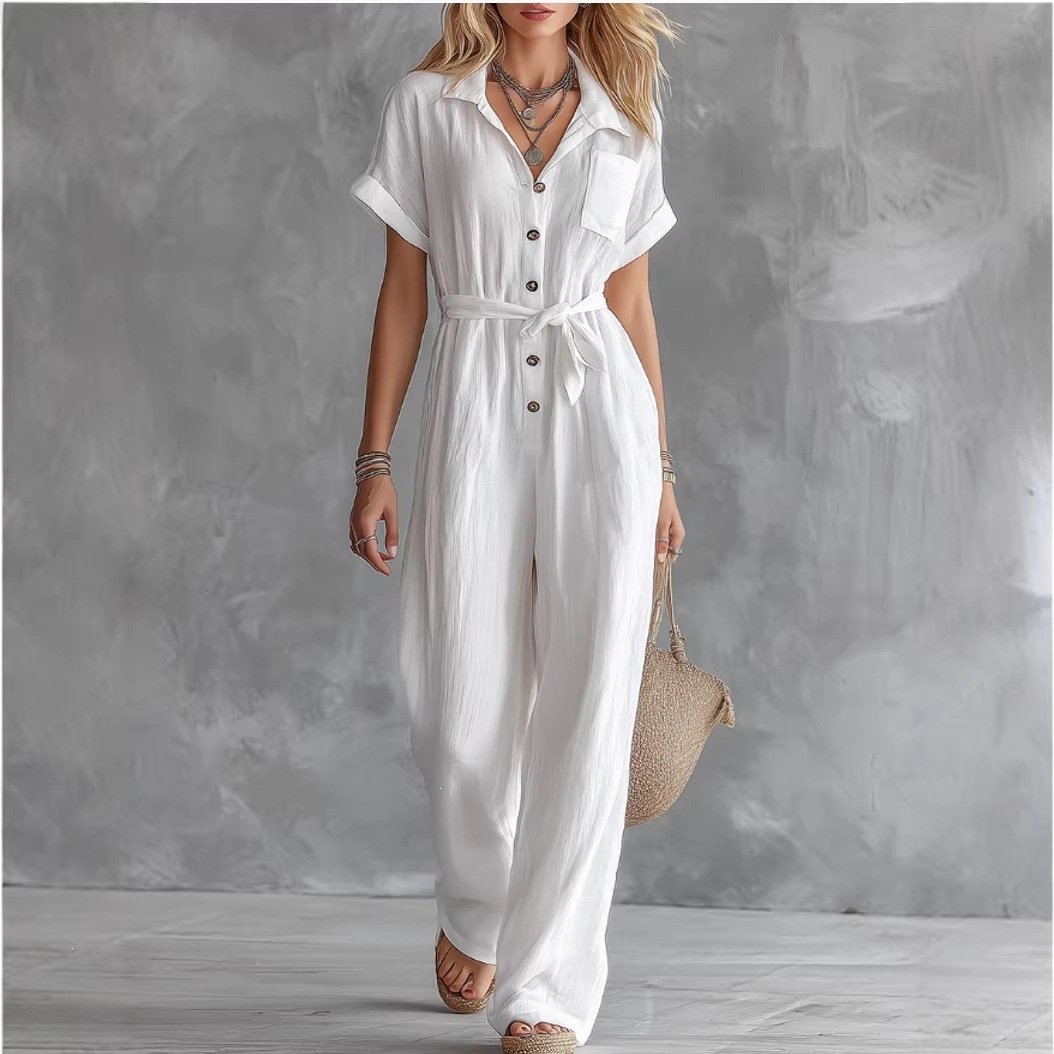 Womens Casual V-Neck Lace-Up Jumpsuit With Pockets