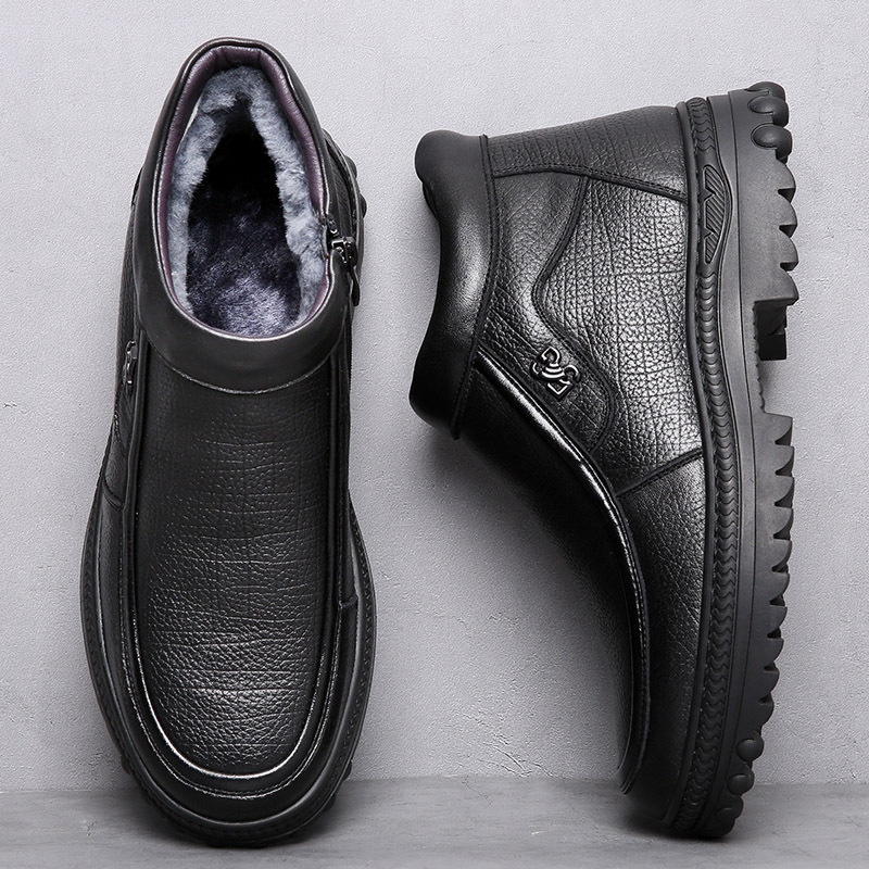 Winter Wool Cotton Fleece-lined Warm Genuine Leather Northeast Leather Shoes - Image 6