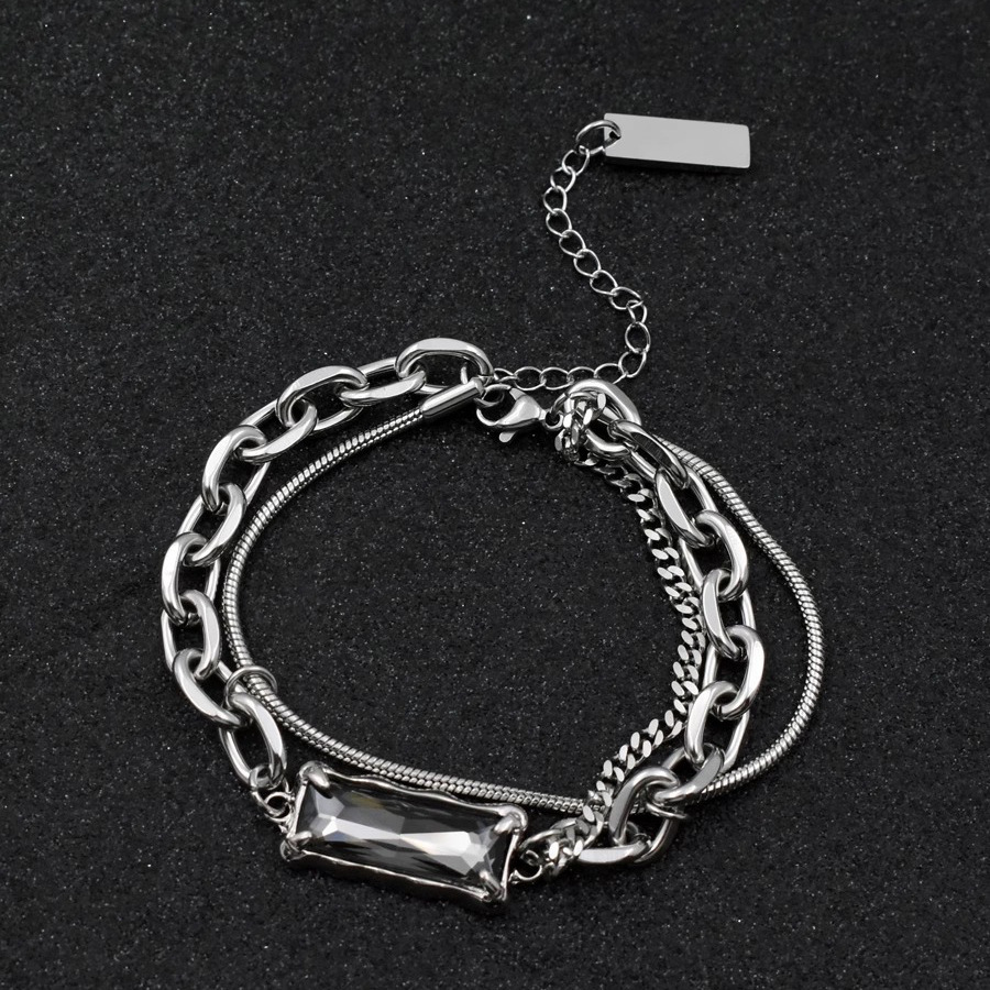 Men's Gray Diamond Couple Titanium Steel Bracelet