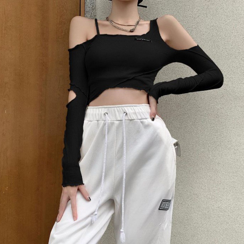 Slim-fit Oblique Shoulder Irregular Top