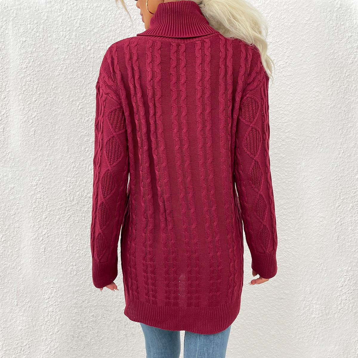 Womens Sweater Chunky-Knit Diamond-Pattern Sweater Dress