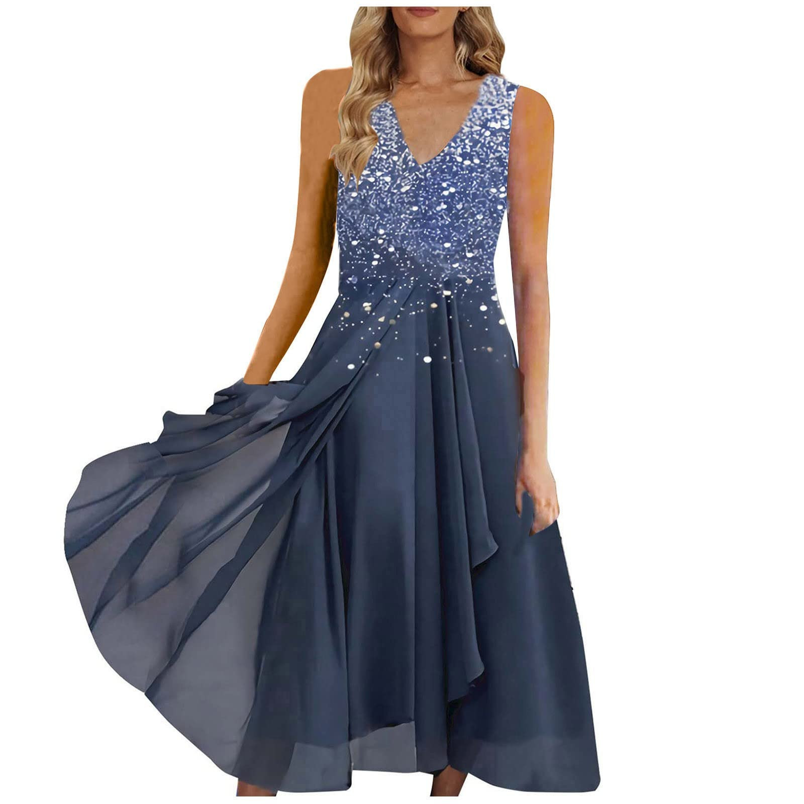 Urban Casual Chiffon Spliced Women's Dress Blue - Shop at LoveMi