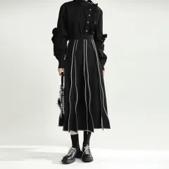 Irregular Flare Retro Drape Simple High Waist A- Line Skirt - Black - View 1