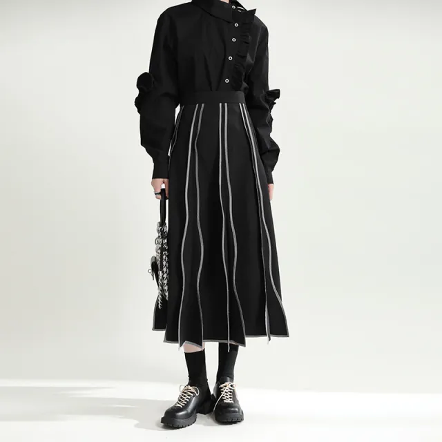 Irregular Flare Retro Drape Simple High Waist A Line Skirt Black - Shop at LoveMi