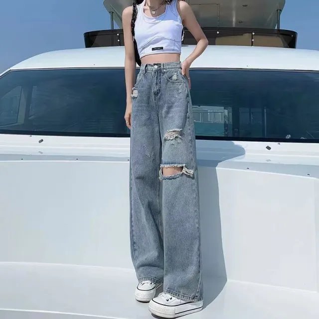 Ripped Jeans Women's High Waist Blue - Shop at LoveMi