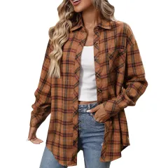 Women's Long Sleeve Retro Versatile Style Stylish Shirt - Chocolate-L - View 1