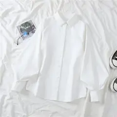 Lantern Sleeve Shirt Design Sense Niche Loose Long Sleeve Lapel Top - White - View 1