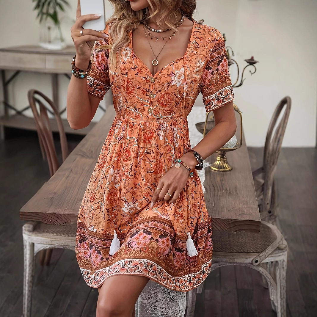 Casual Vacation Style Summer Dress For Women Orange - Shop at LoveMi