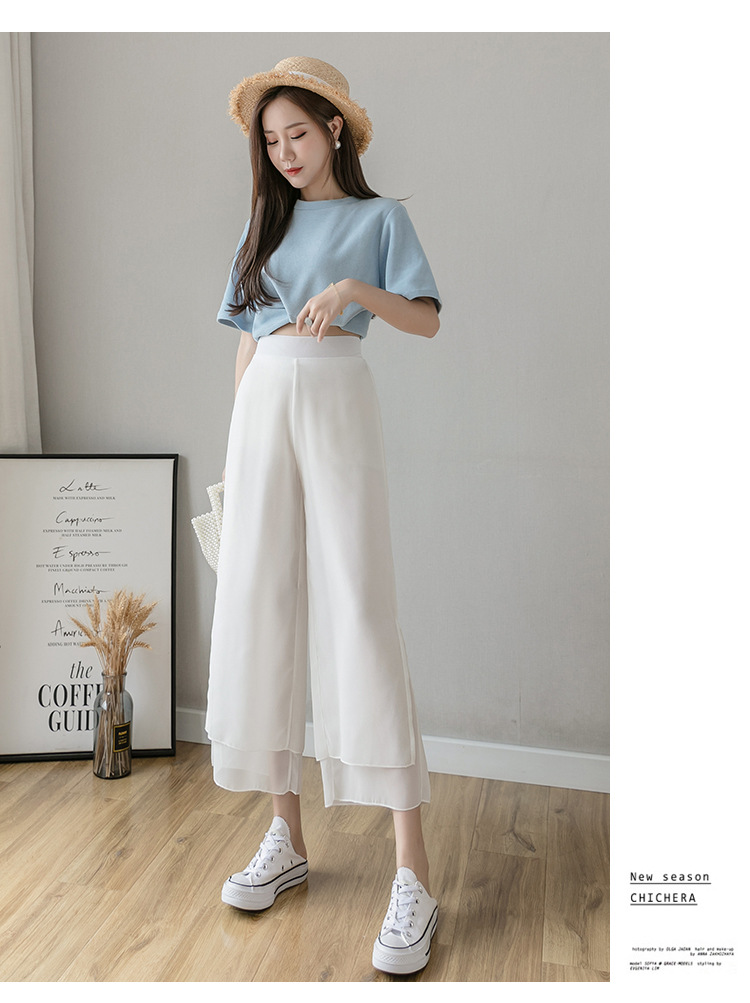 Title 18, High Waist Loose Ninth Hakama Pants Drape Chiff...