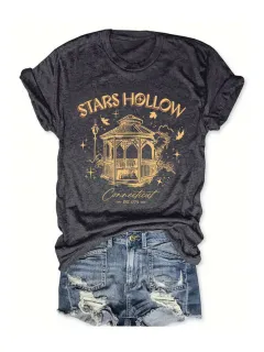 Casual Fashion Women's Wear Letter Graphic Print Crew Neck Short Sleeve - Floral Black - View 1