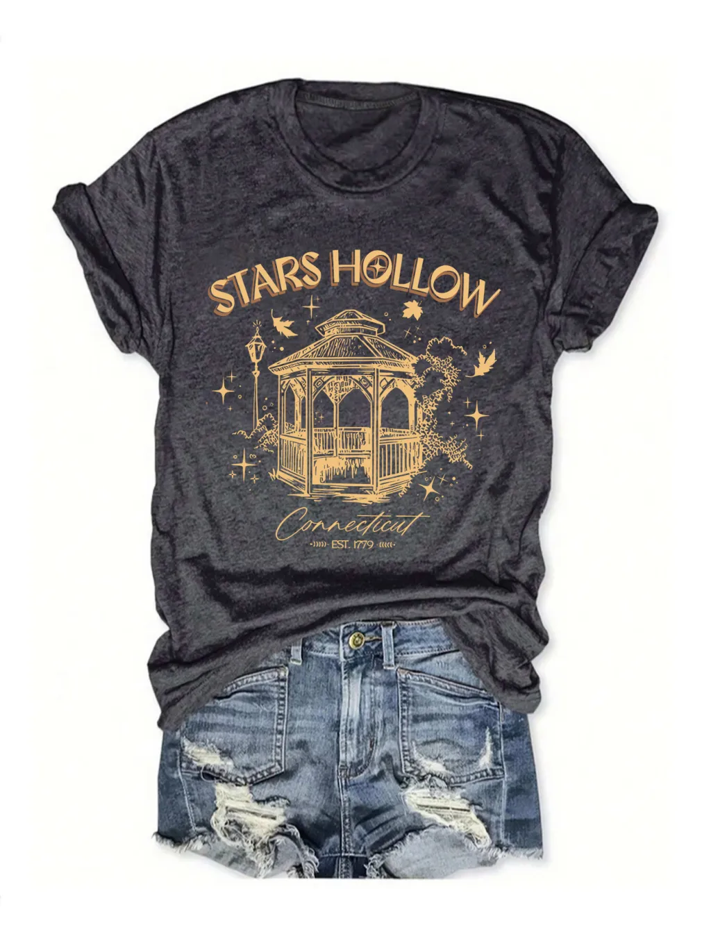 Casual Fashion Women's Wear Letter Graphic Print Crew Neck Short Sleeve - Floral Black