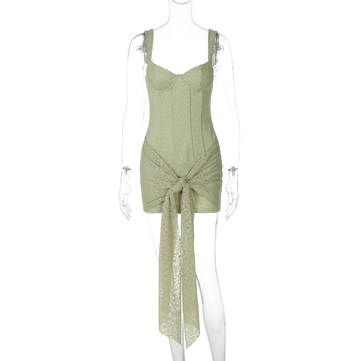 Dress Fashion Lace Sexy V neck Cinched Patchwork Green - Shop at LoveMi