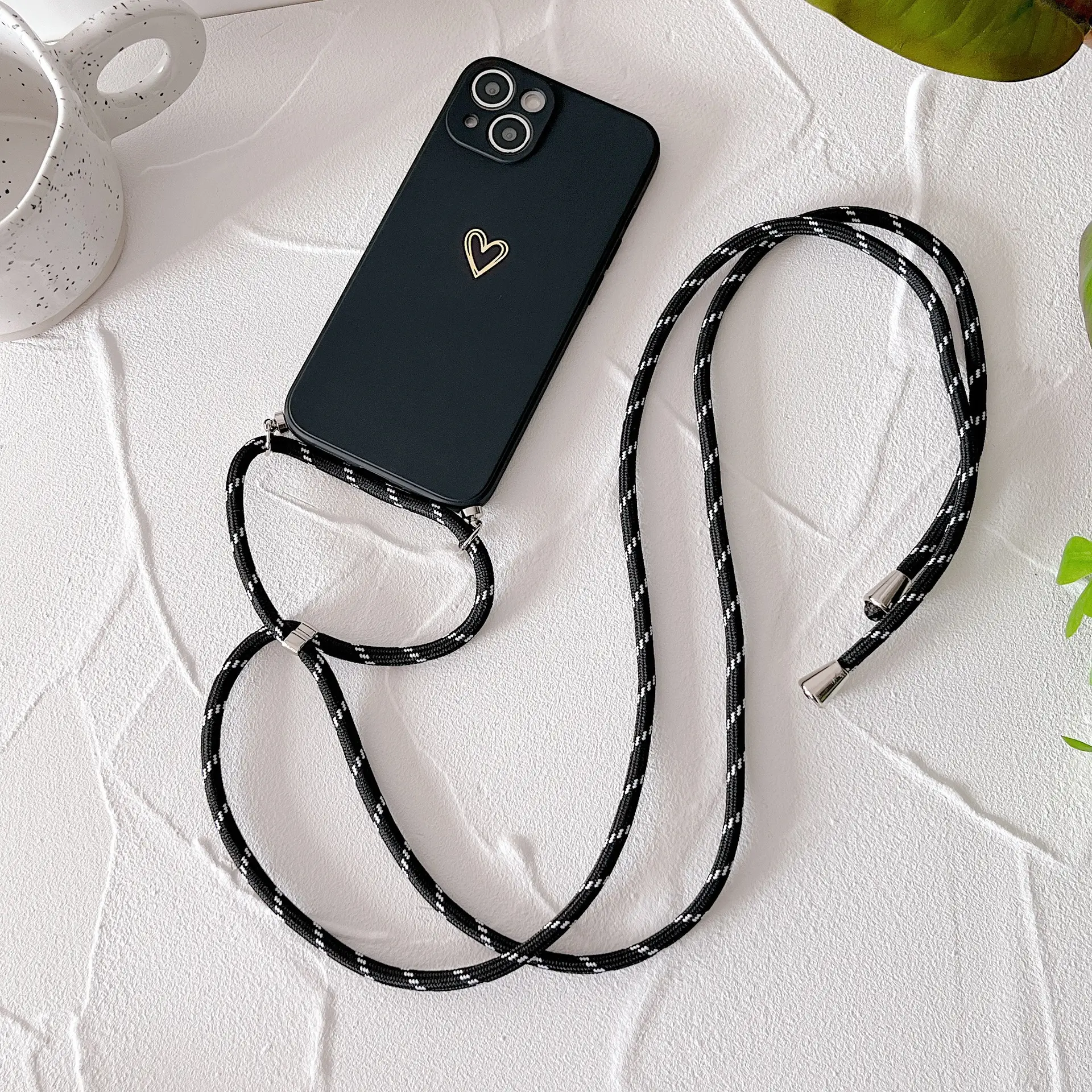 Gold-stamped Little Heart Lanyard Phone Case