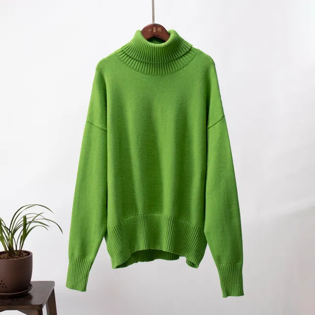 Women's Fashionable All match Solid Color Turtleneck Sweater Olive - Shop at LoveMi