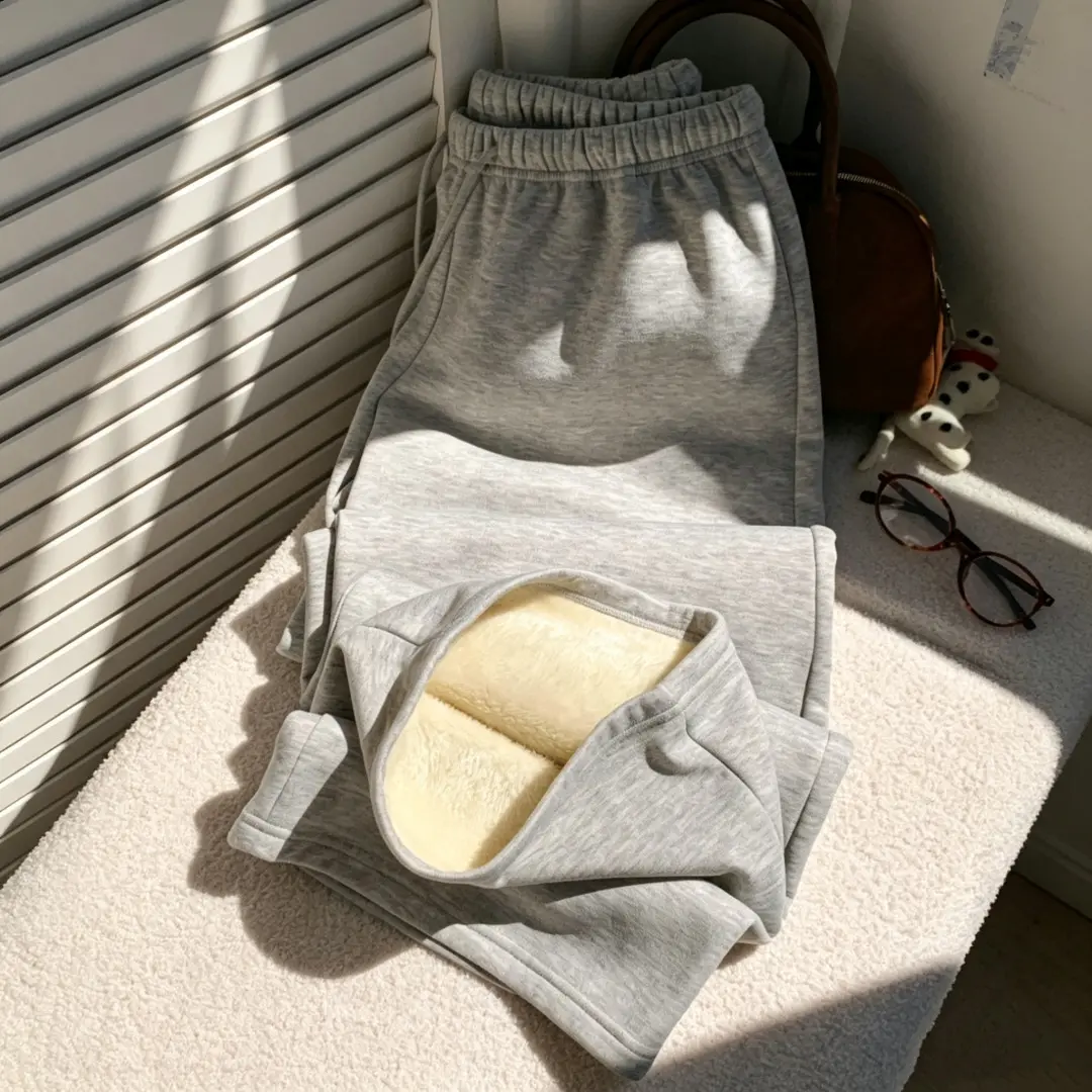 Womens Corduroy Sweatpants With Fleece-Lined Wide Legs