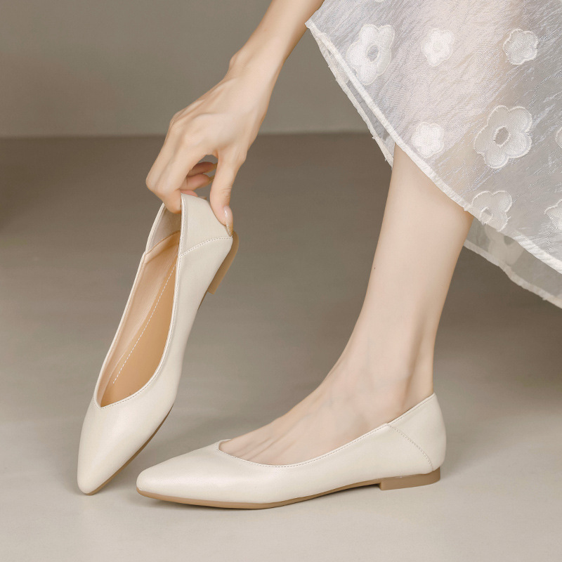 Sharp Pointed Two Wearing Soft Leather Commuting Flat Shoes