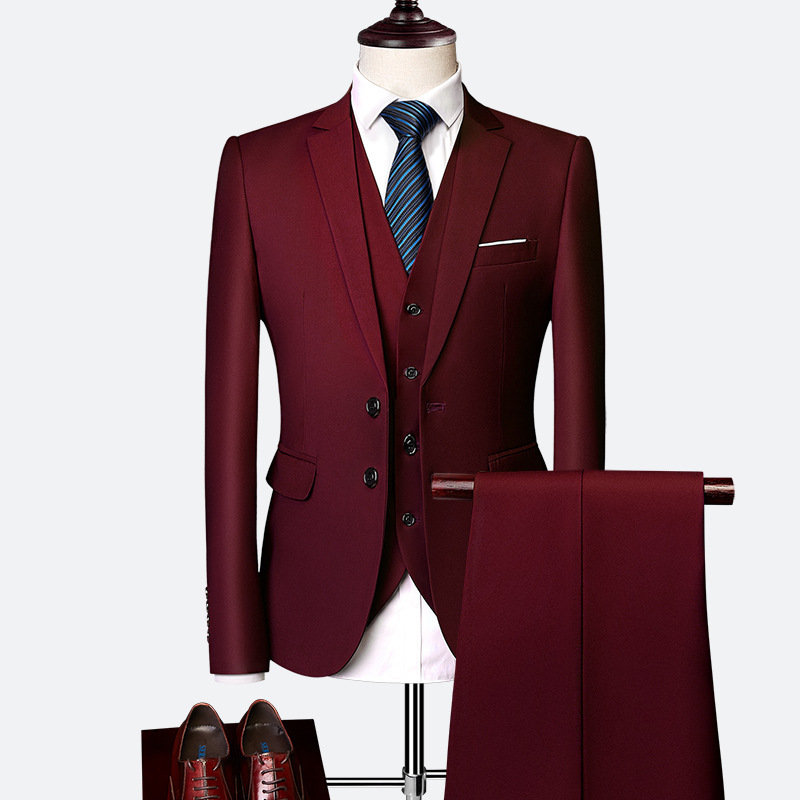 Men's Suit Three-piece Suit British Slim-fitting Wedding Dress ...