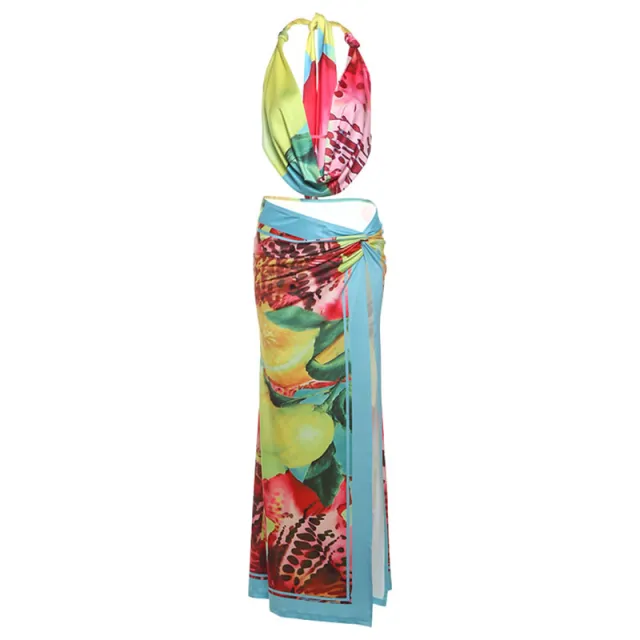 Halter Backless Top Split Skirt Suit Color M - Shop at LoveMi