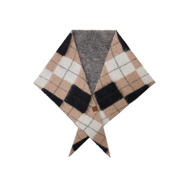 Retro Diamond Jacquard Plaid Cotton Wool Triangle Scarf Warm Neck Warmer Camel - Shop at LoveMi