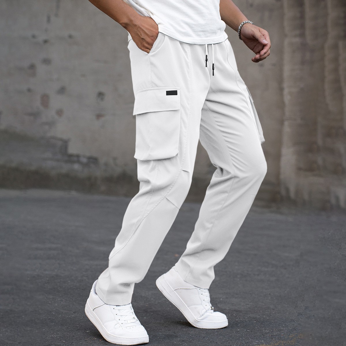 Men's Outdoor Casual Multi-Pocket Drawstring Patchwork Work Trousers