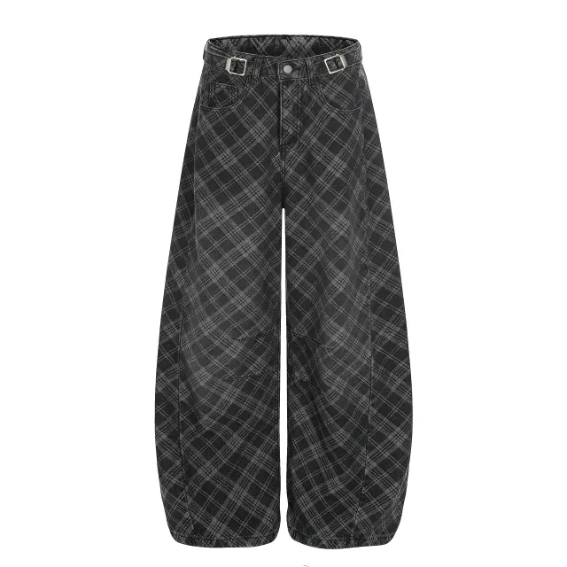 Womens Stylish Washed Trendy Plaid Casual Pants Black - Shop at LoveMi