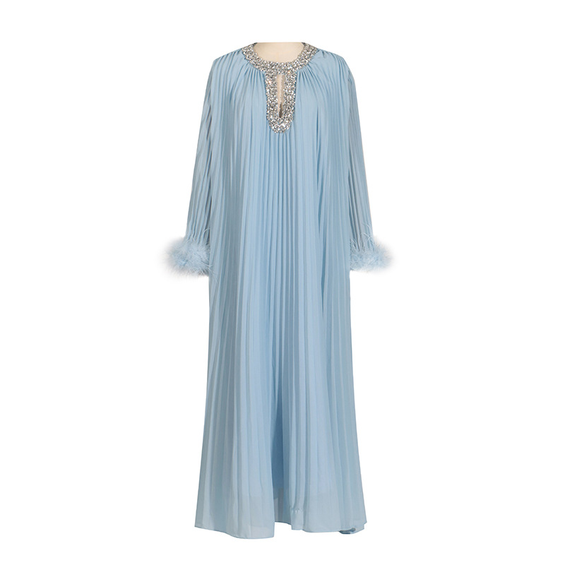 Stitching Pleated Long Dress Women