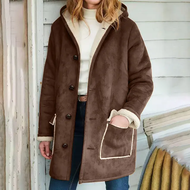 Solid Color Retro Suede Hooded Coat Autumn And Winter Women's Long Sleeve Pocket Loose Sweater Coffee - Shop at LoveMi