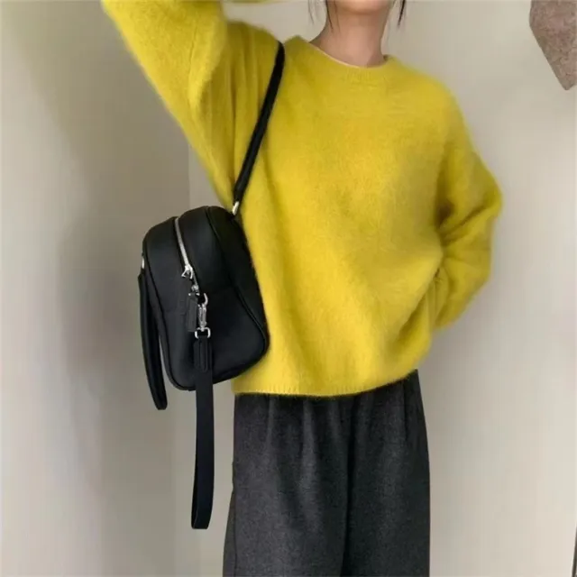 Idle Style Green Show White Long Sleeve Sweater Women Loose Pullover Inner Wear Chic Yellow - Shop at LoveMi