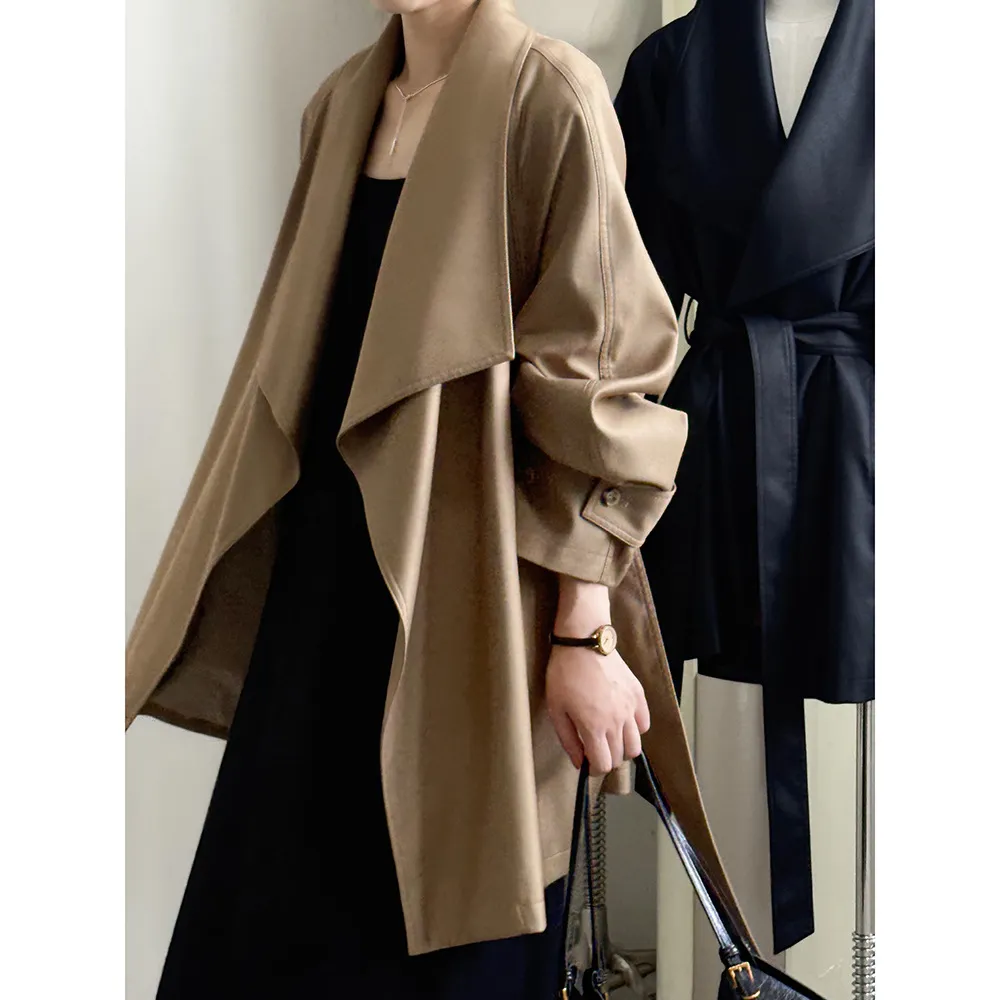 Women's Niche Loose Large Lapel Windbreaker Autumn - Khaki