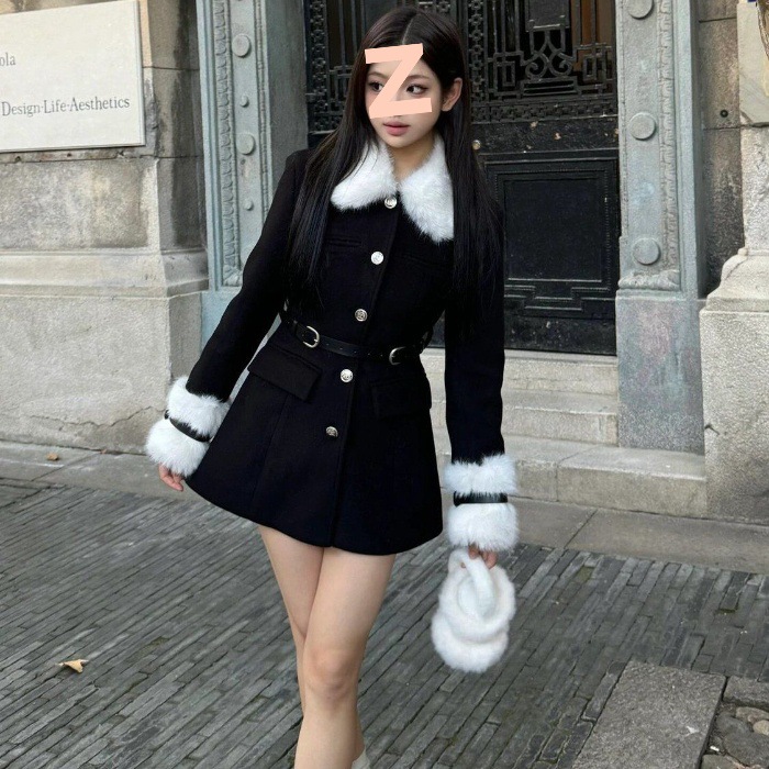 Patchwork Easy Matching Fur Collar Coat - Image 3