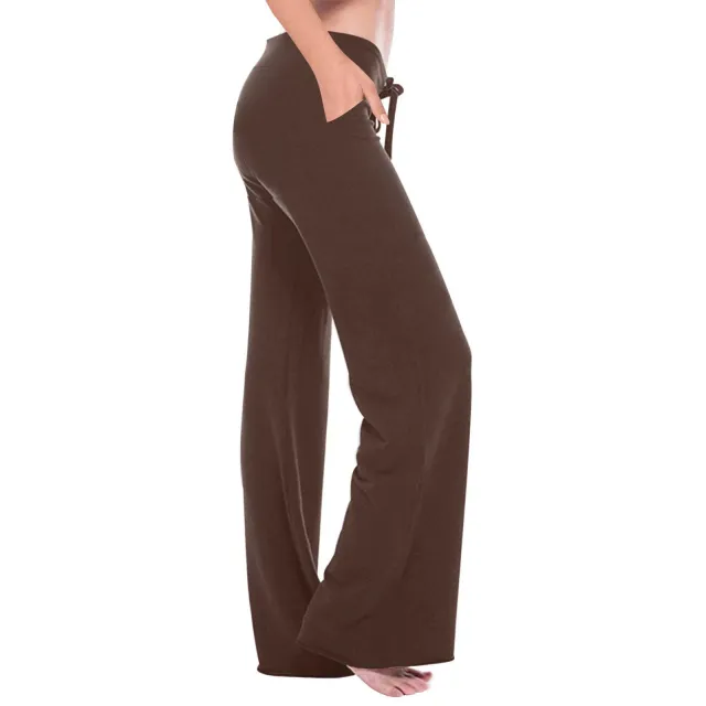 Elastic Waist Oblique Pocket Casual Yoga Trousers Brown - Shop at LoveMi