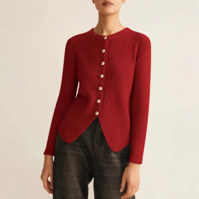 Autumn And Winter Collar Solid Color Cardigan Sweater Red - Shop at LoveMi