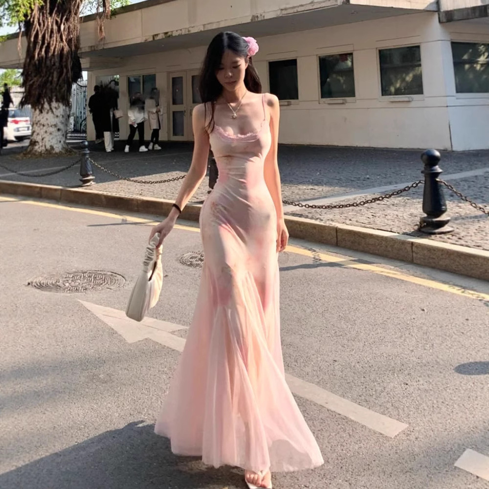 High-End Rendered Floral Print Dress Womens Summer