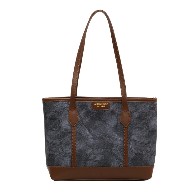 All-match One-shoulder Denim Tote Bag - Blue