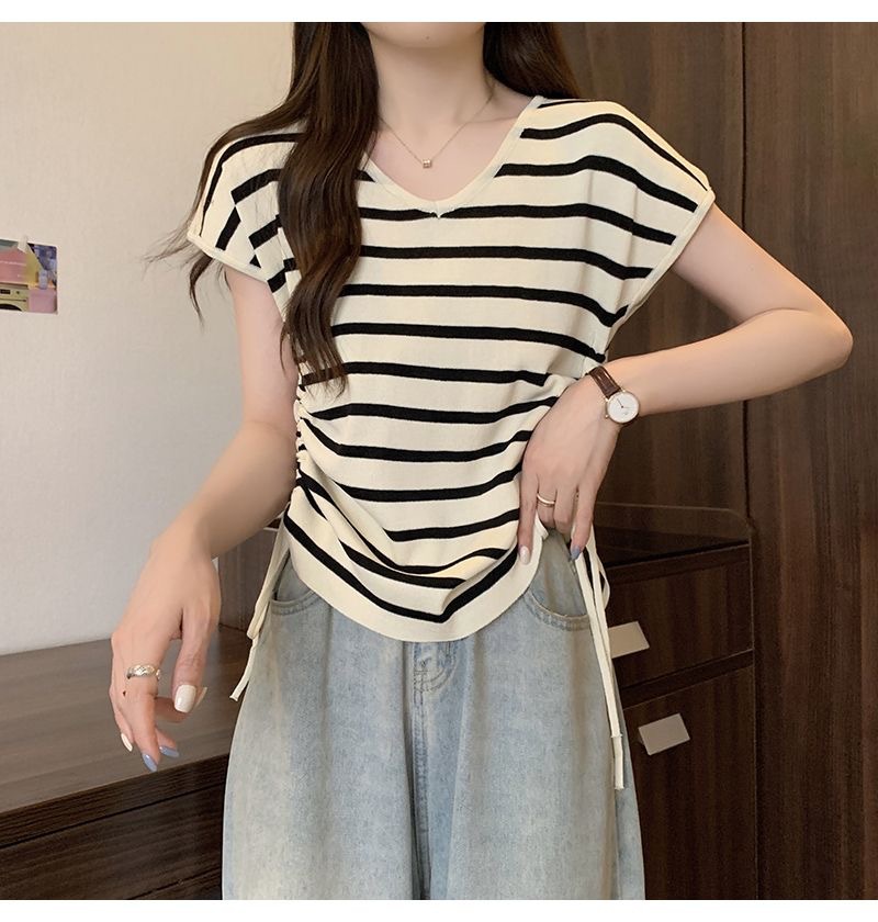 Summer Thin Striped Slim-fit All-matching Short Top For Women