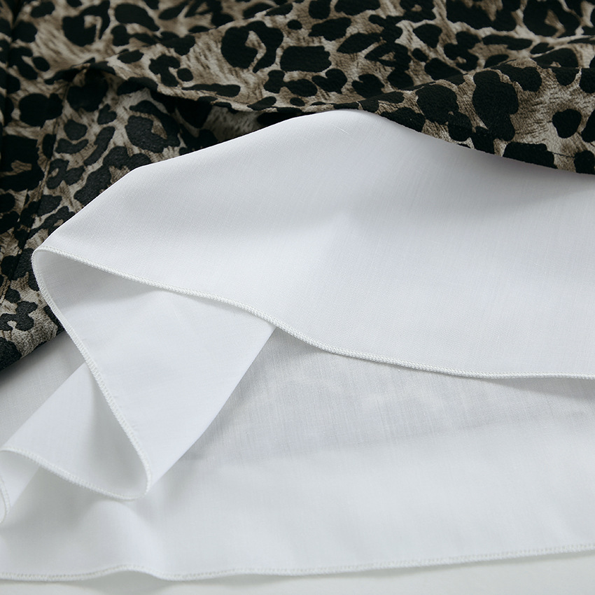 Leopard Print V-neck Puff Sleeve Patchwork Ruffled Pullover Dress