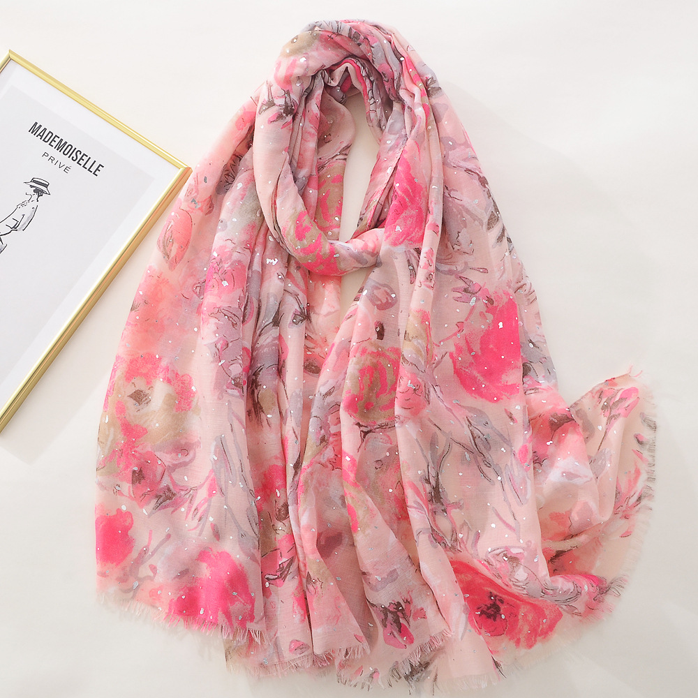 Women's Rose Bronzing Large Gauze Cotton Linen Versatile Scarf