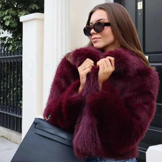 Elegant Lapel Collar Faux Short Fur Coat Red - Shop at LoveMi